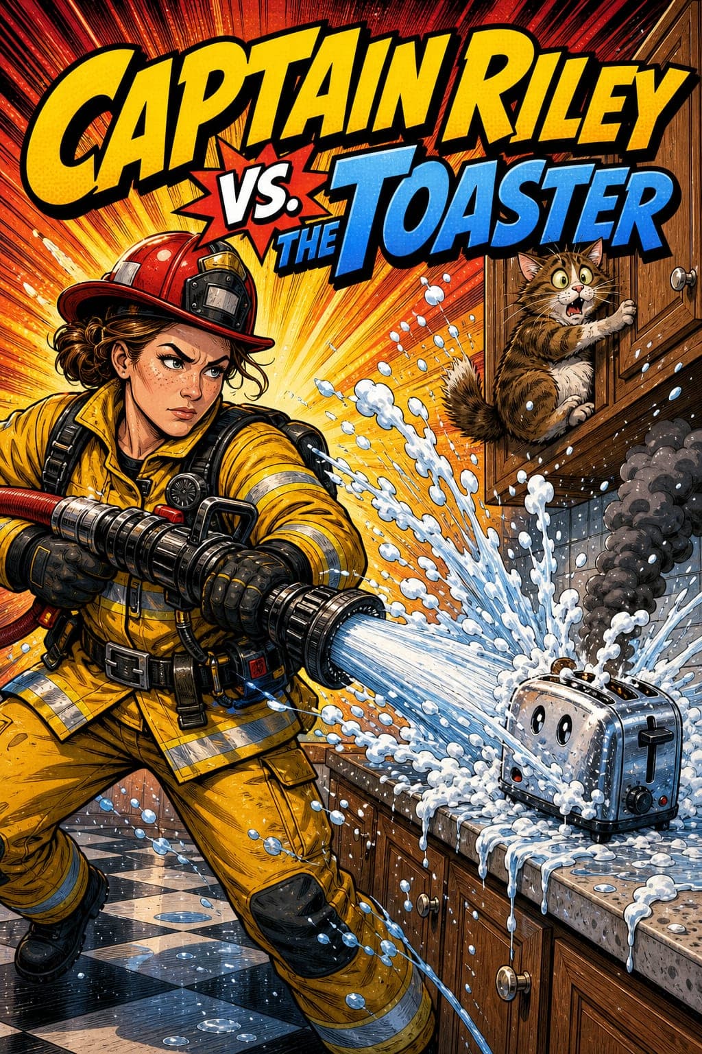 Sample comic cover: “Captain Riley vs. the Toaster”
